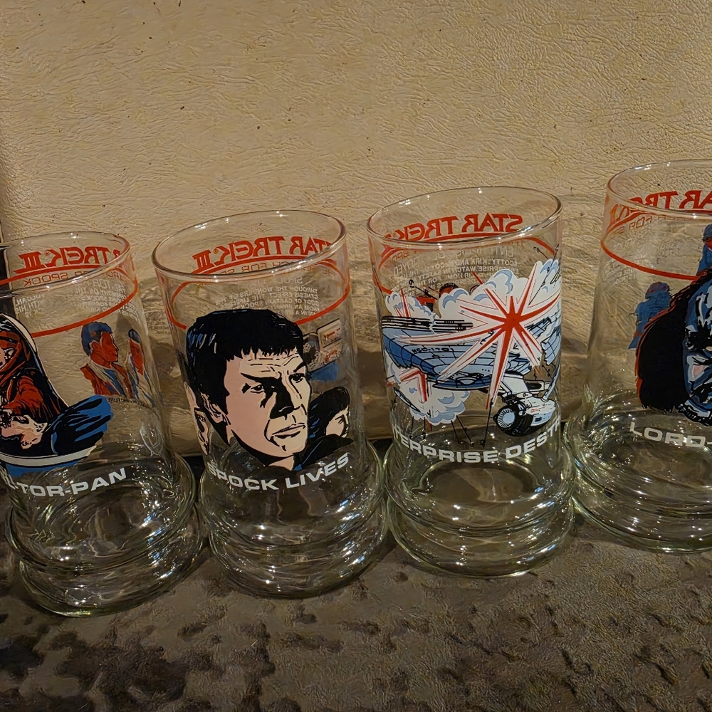 STAR TREK 3 III  'The Search For Spock' 1984 Taco Bell Glasses COMPLETE SET OF 4